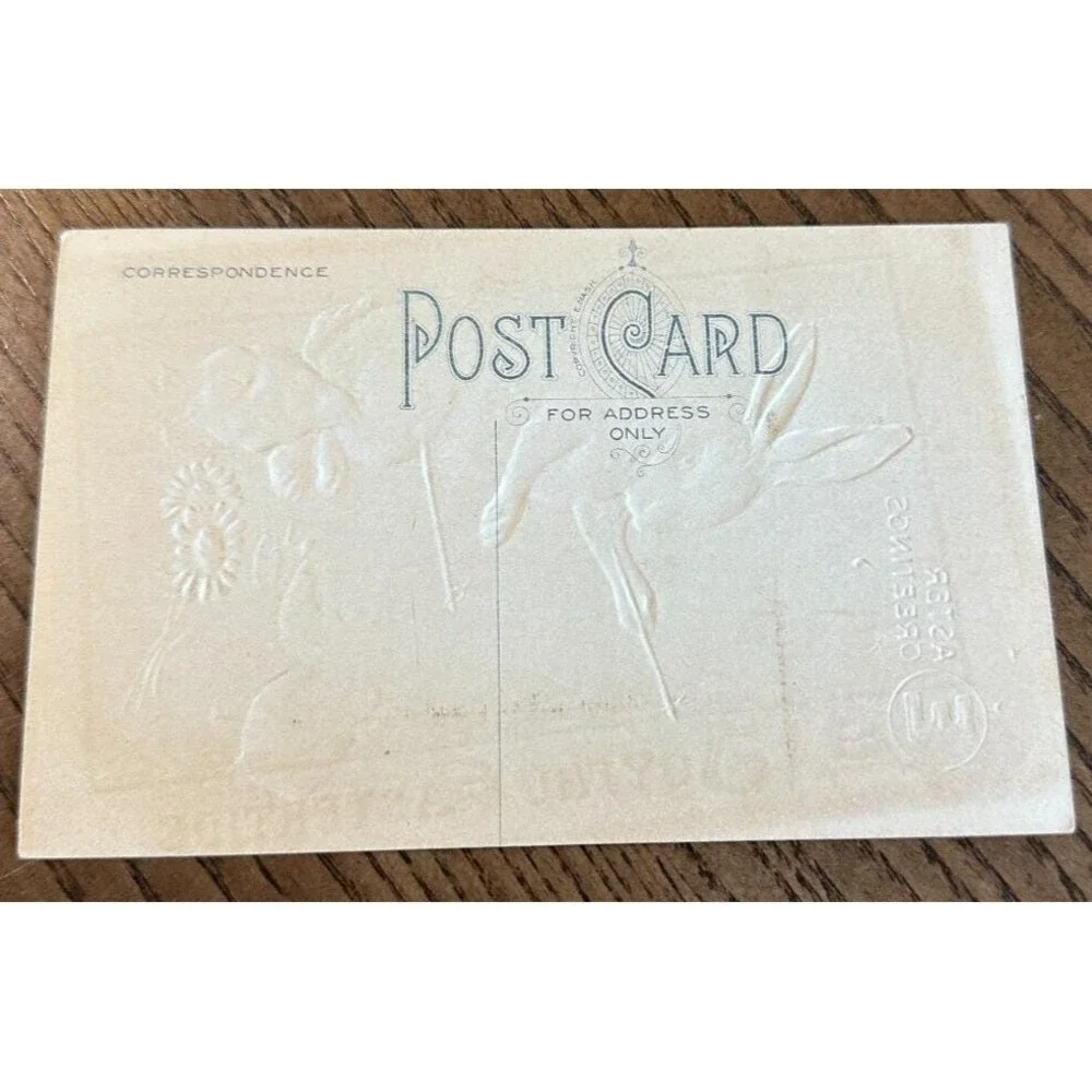 Antq Embossed Easter Rabbit‎ Plays Diabolo Sticks Broken Eggs Postcard Nash E37